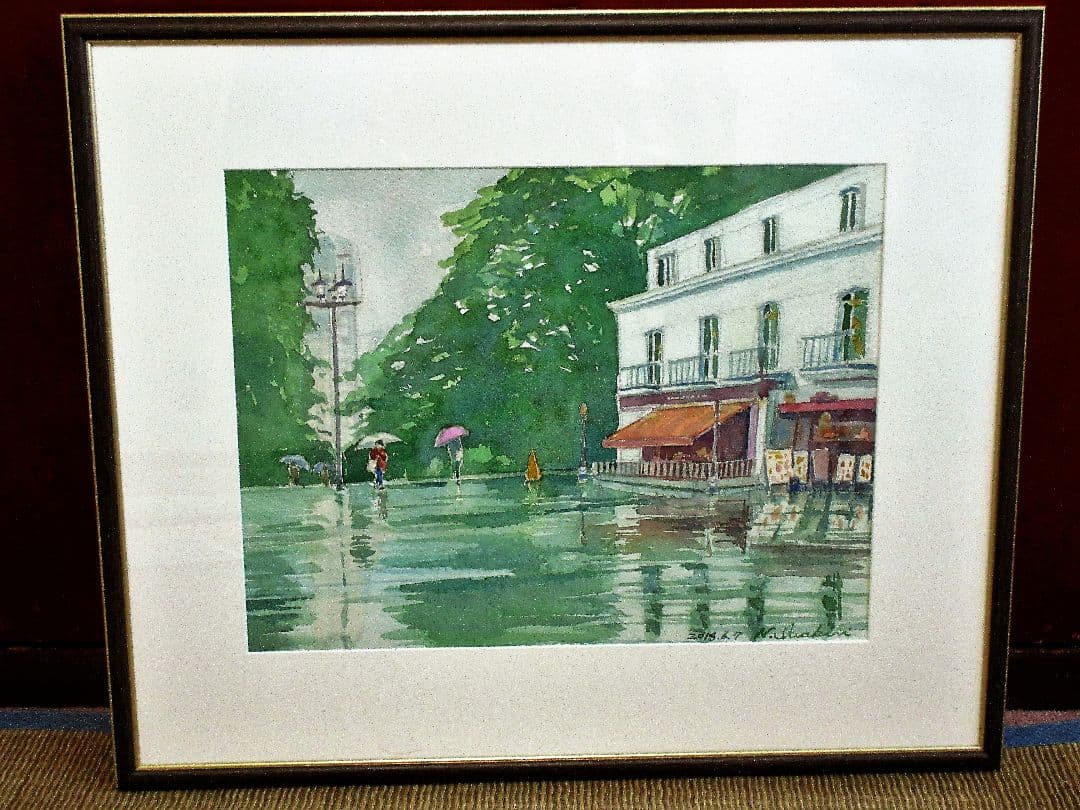 水彩画「公園のレストラン前」