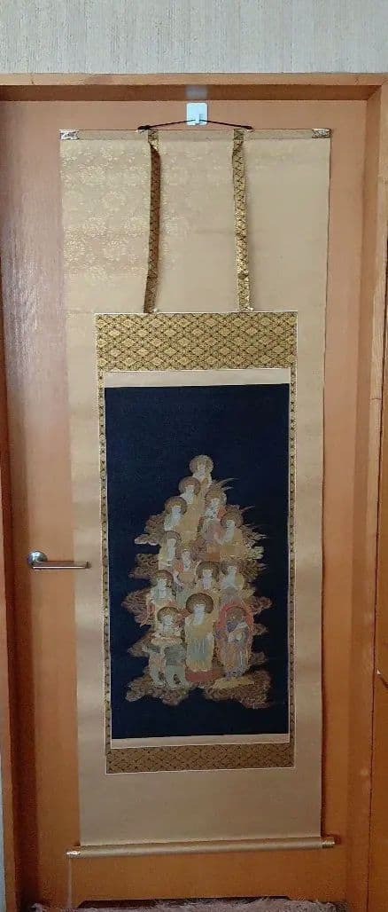 仏教人物 掛軸 青地 金装飾