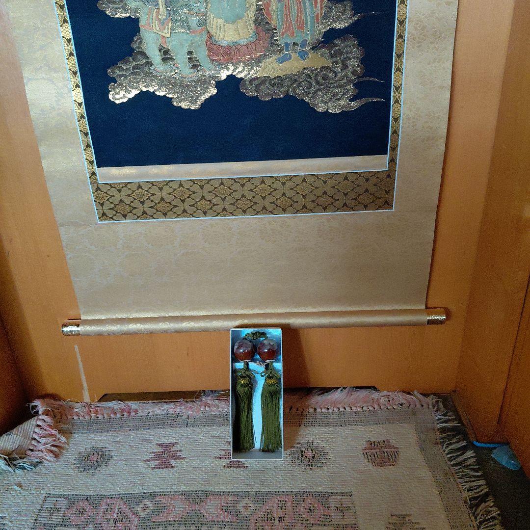 仏教人物 掛軸 青地 金装飾