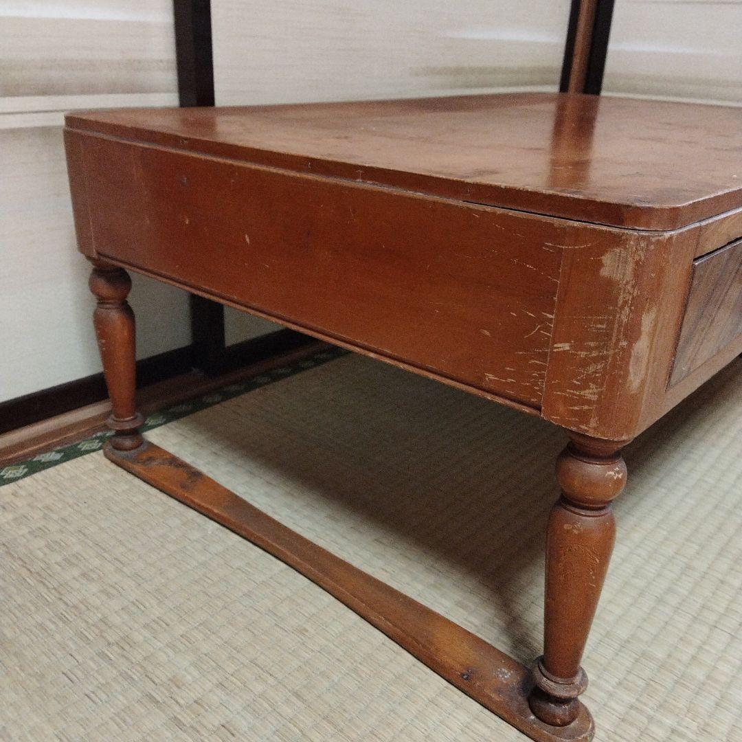 昭和レトロ 木製 ブラウン 文机 引き出し付き