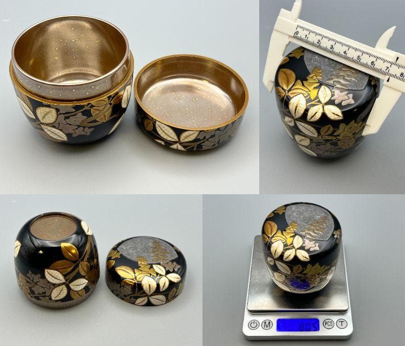 大棗　月に萩　内銀地平目　英文作　共布　共箱付き　作家物　茶道具　未使用