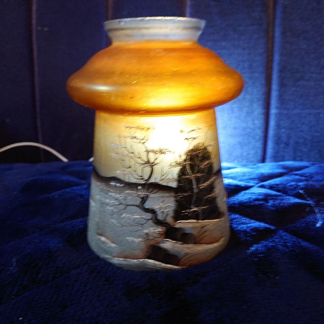 美品☆イギリス冬景色手描、ガラスランプシェード、アンティーク