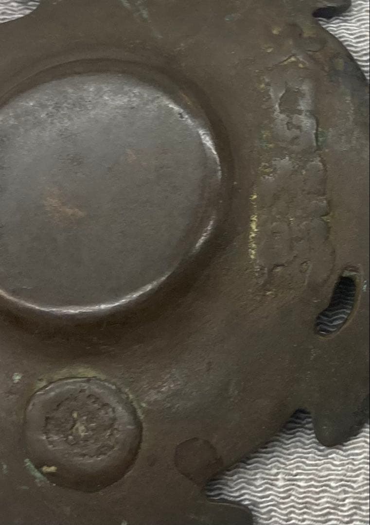 B419b「古代瓦 茶托 5枚」龍雲堂造(蓋裏書付有)平安　銅製　茶道具