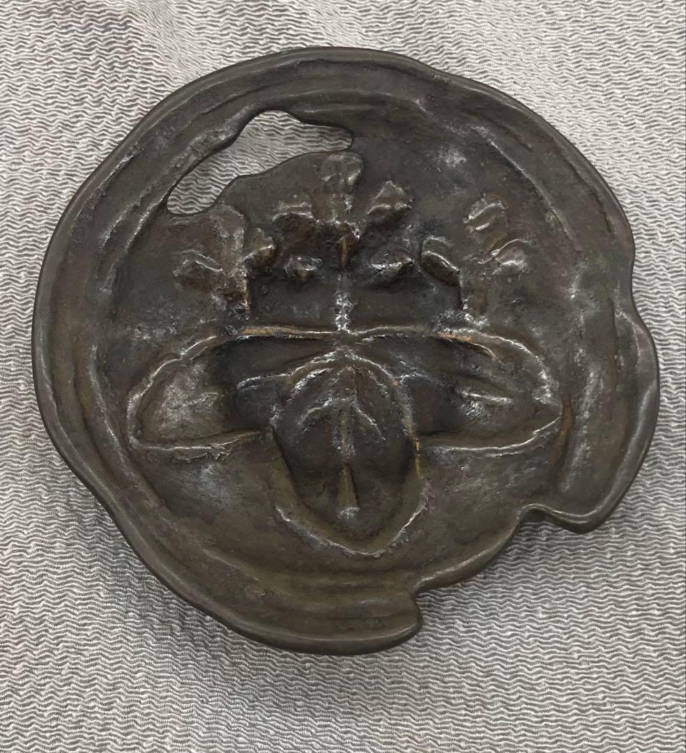 B419b「古代瓦 茶托 5枚」龍雲堂造(蓋裏書付有)平安　銅製　茶道具