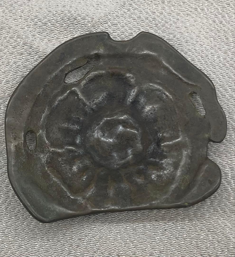 B419b「古代瓦 茶托 5枚」龍雲堂造(蓋裏書付有)平安　銅製　茶道具