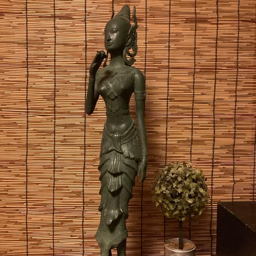 古玩・ビルマ期「女神像」土着信仰・ミャンマー・ダーミカラマ・ビルマ寺院・唐金