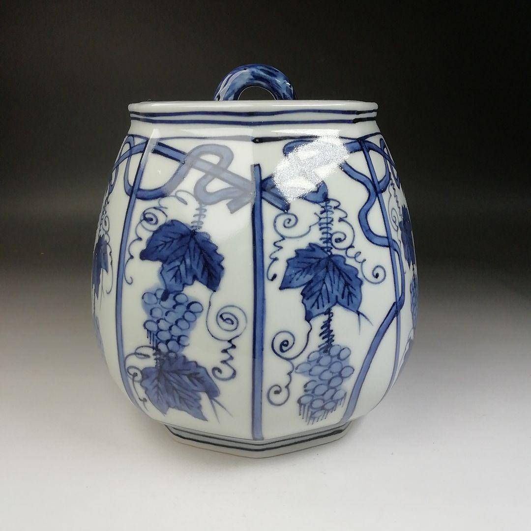 Ｔ７１８　水指　『染付　葡萄棚』『西村徳泉 造』　共箱　茶道具