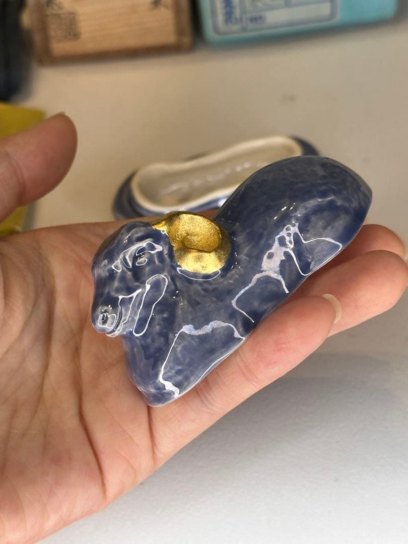 京焼 中村翠嵐 交趾 干支未 羊香合 金彩耳 共箱付 共布付 美品