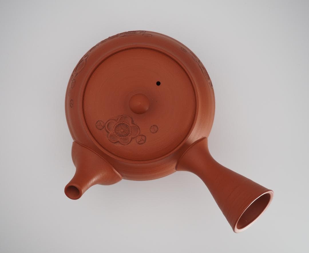 常滑焼 山田宝生作 梅花彫 朱泥急須