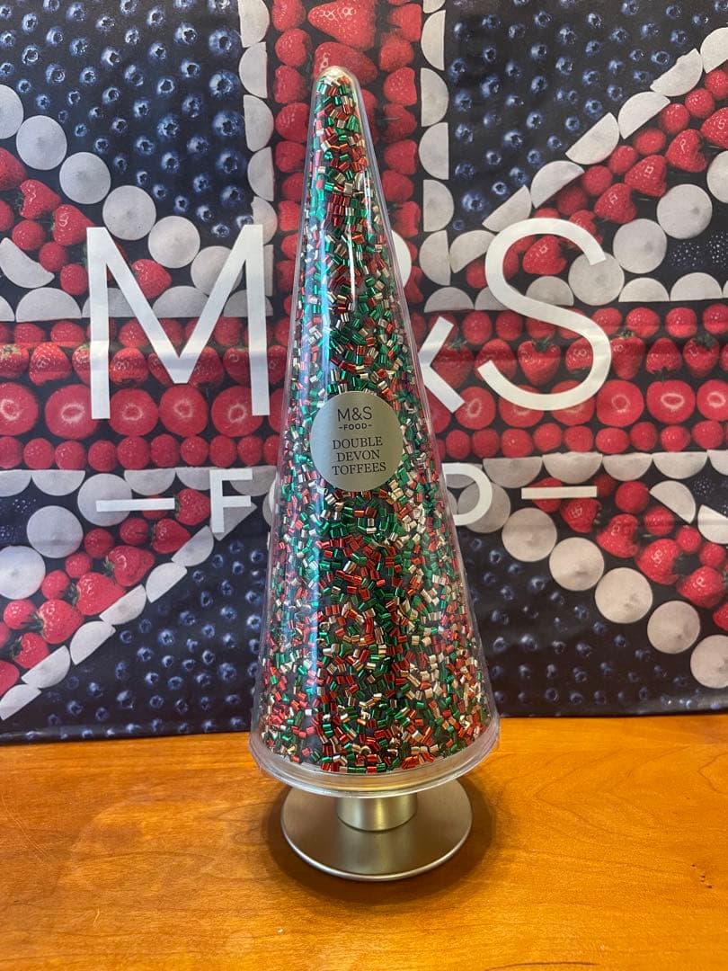 18 M&S クリスマス限定　プロジェクターオルゴール缶　トフィーツリー缶