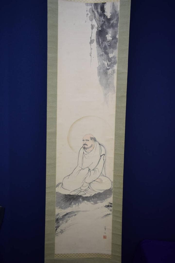 真作/織田観潮/達磨図/桐共箱付/布袋屋掛軸HH-963