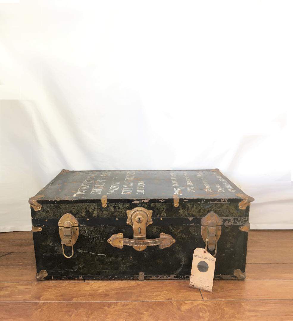 1940年代 戦中戦後 金属製 行李 軍用トランク GARIOA留学生 当時物