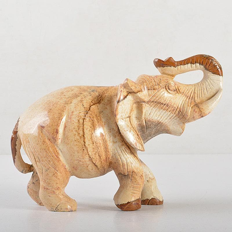天然石　細密彫刻　象　置物　約411g　桐箱付　C　R7273