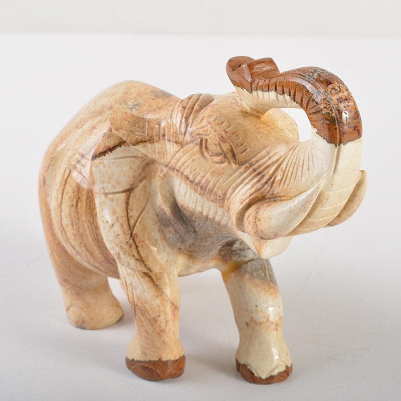 天然石　細密彫刻　象　置物　約411g　桐箱付　C　R7273