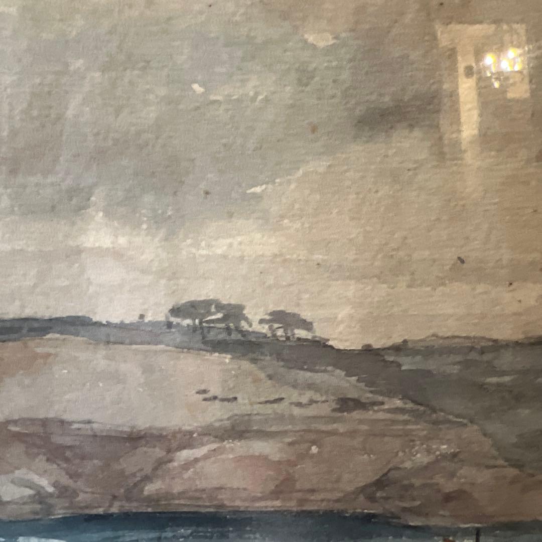 満谷国四郎　 K. Mitsutani 港の風景 水彩画