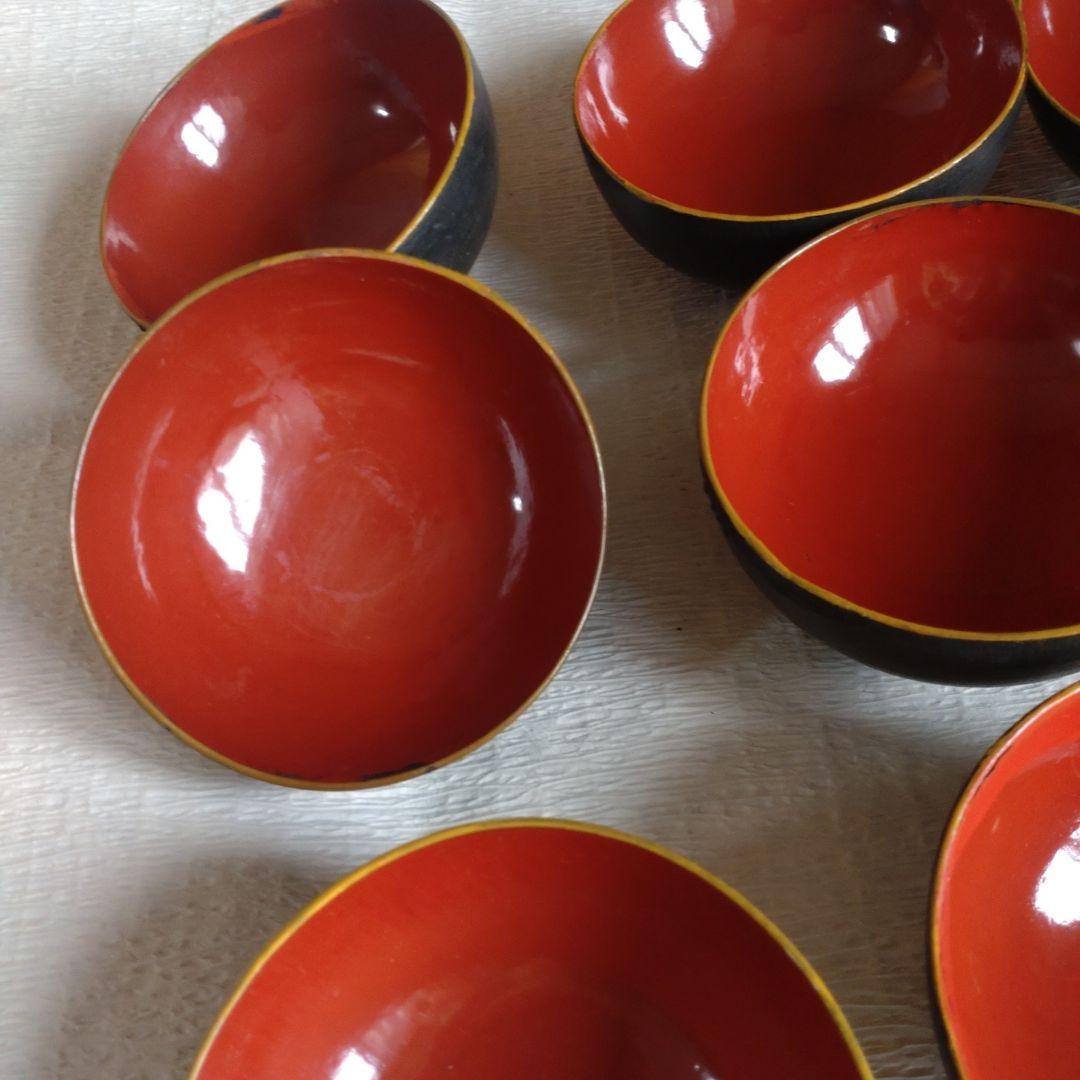 骨董　蔵出し　蒔絵　蓋付きお椀　9客