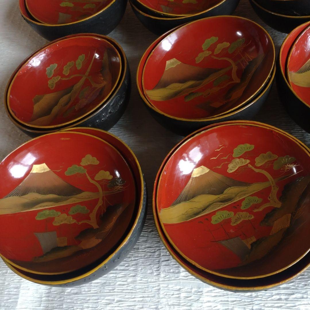 骨董　蔵出し　蒔絵　蓋付きお椀　9客