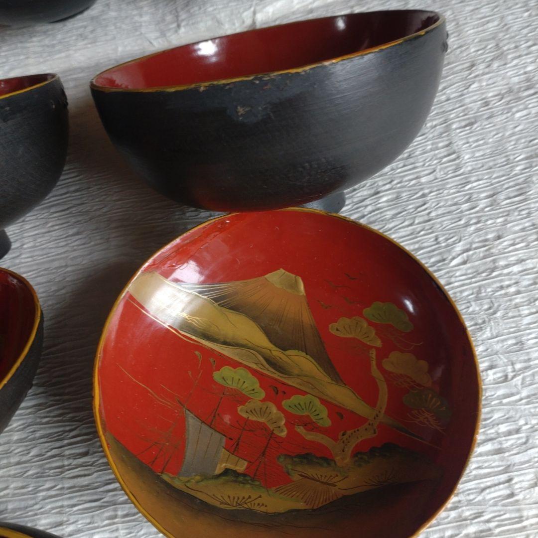 骨董　蔵出し　蒔絵　蓋付きお椀　9客