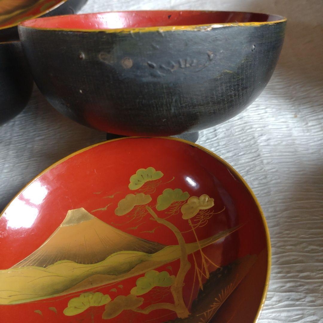 骨董　蔵出し　蒔絵　蓋付きお椀　9客