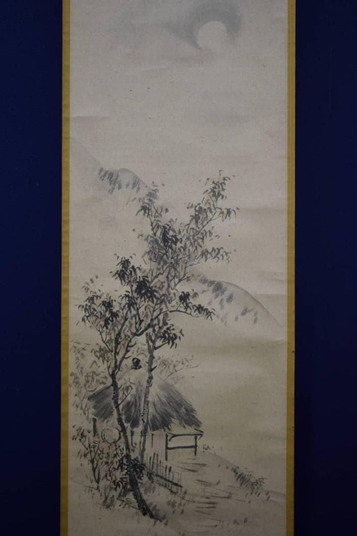 真作/奥谷秋石/秋景山家図/布袋屋掛軸HE-76