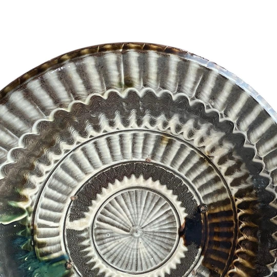 小石原焼 大皿 40cm 飛び鉋文様 お皿立て付き