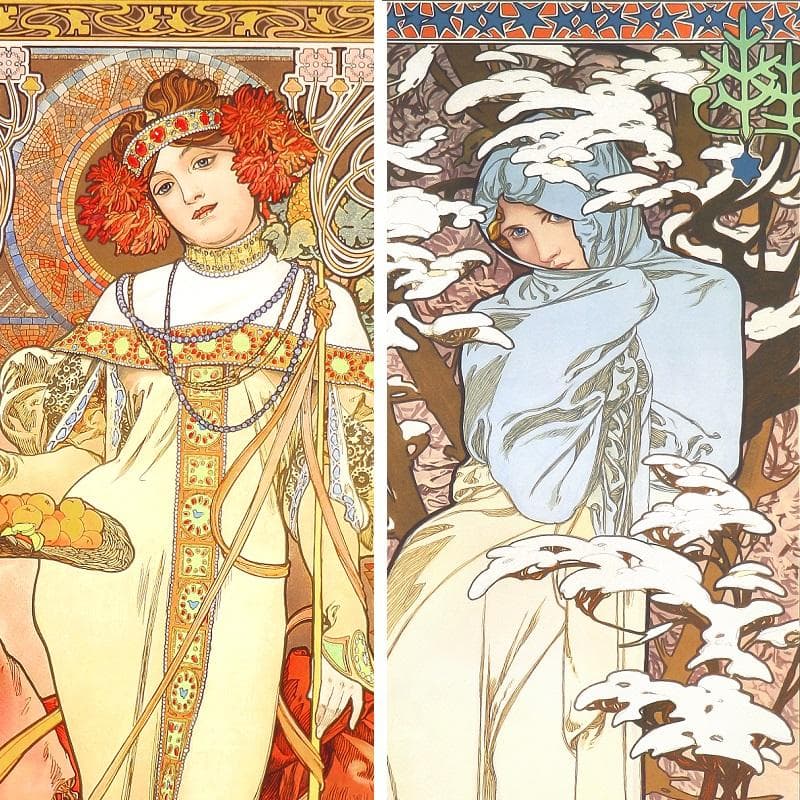 ★新品ミュシャ 限定300部版画 連作『春夏秋冬』4作品セット 財団エンボス入