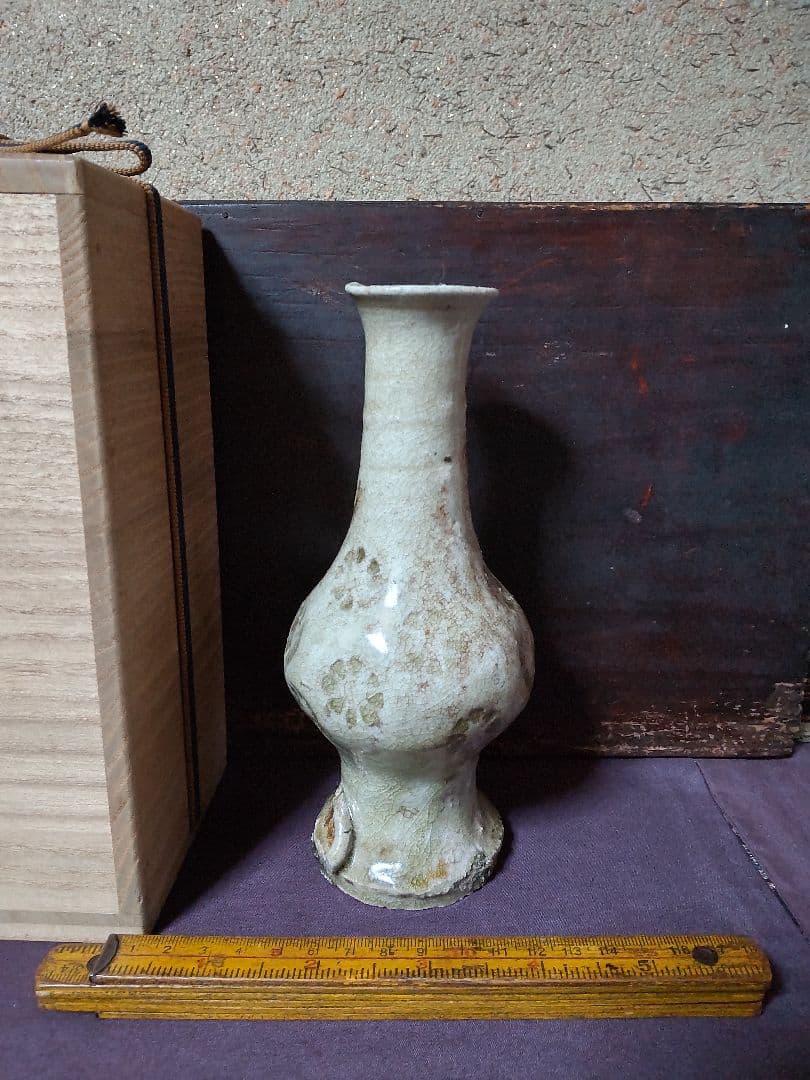 古瀬戸　灰釉 印花紋 見立て徳利　 仏花器 花器 花生け