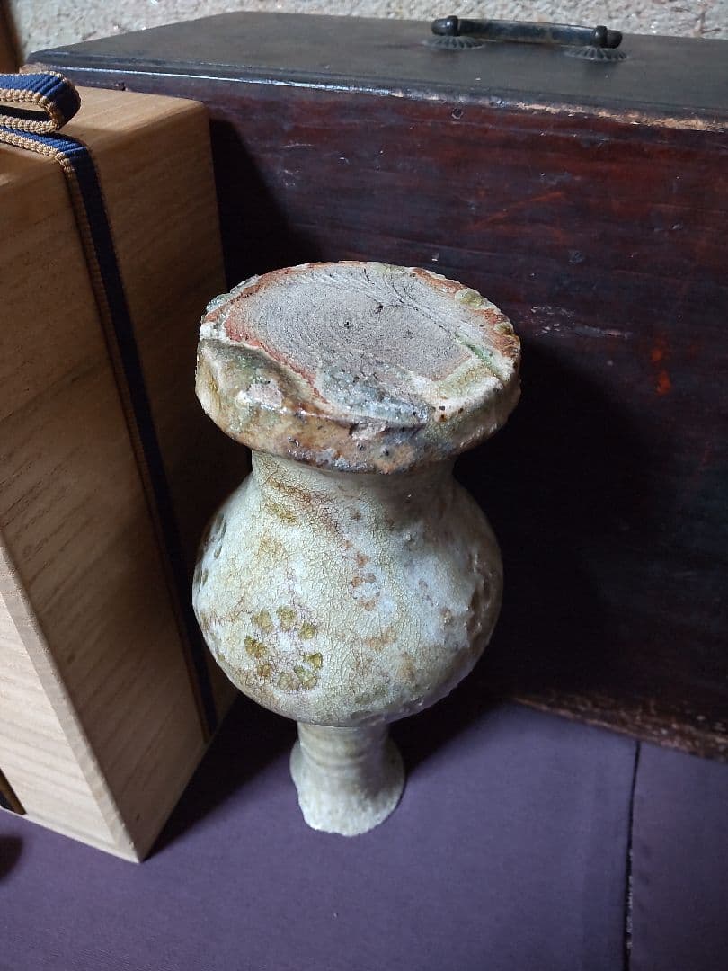 古瀬戸　灰釉 印花紋 見立て徳利　 仏花器 花器 花生け