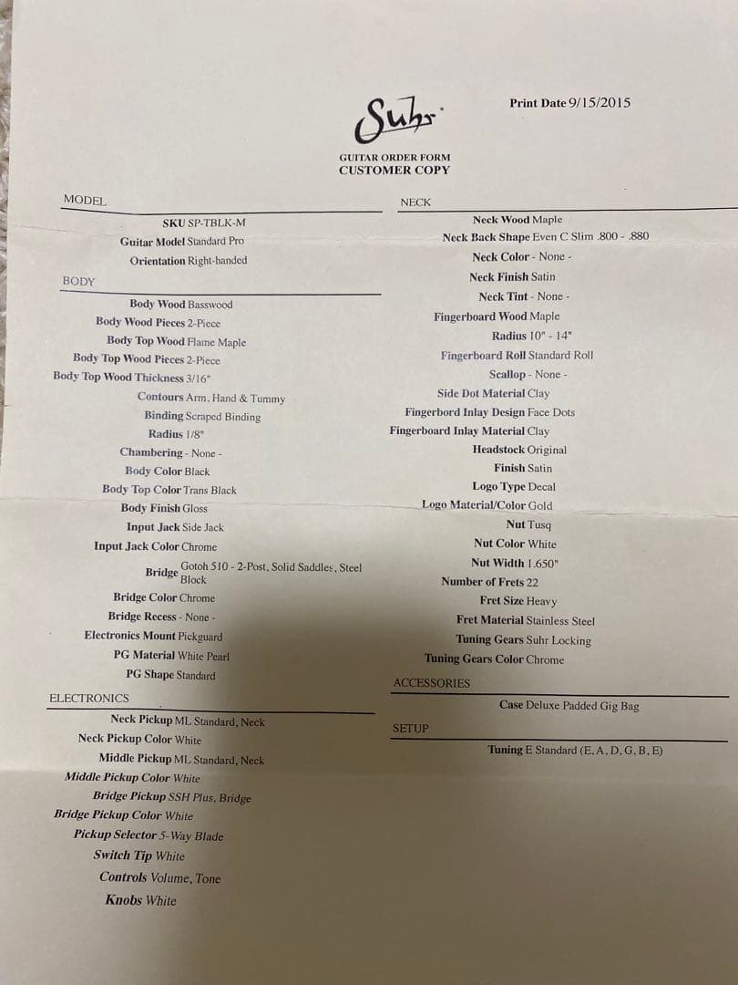 suhr Suhr standard pro 2015年製