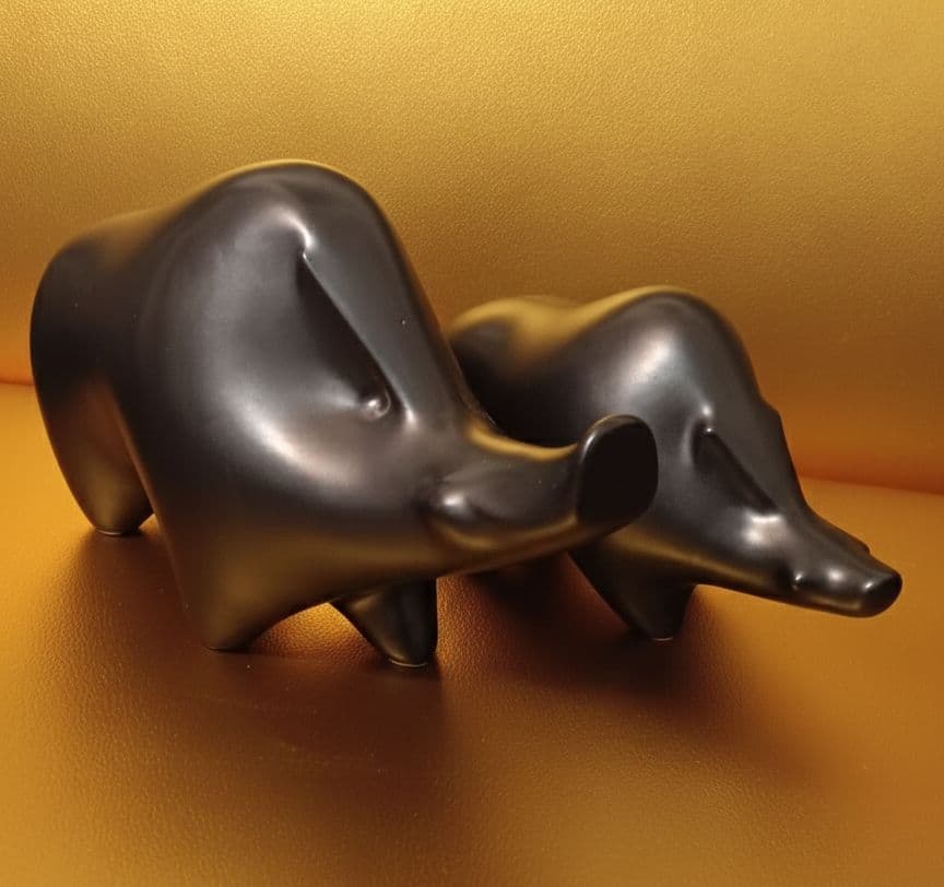 希少 Sotaro Saegusa 黒陶 陶器製 干支 置物 2点セット