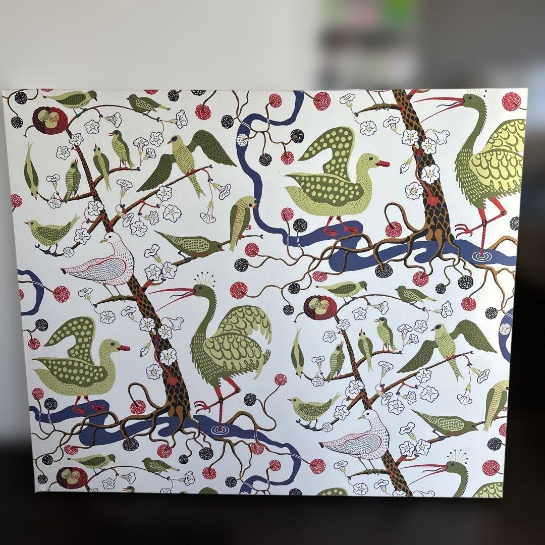 Svensk Tenn Grona Faglar テキスタイル(画板貼り付け)