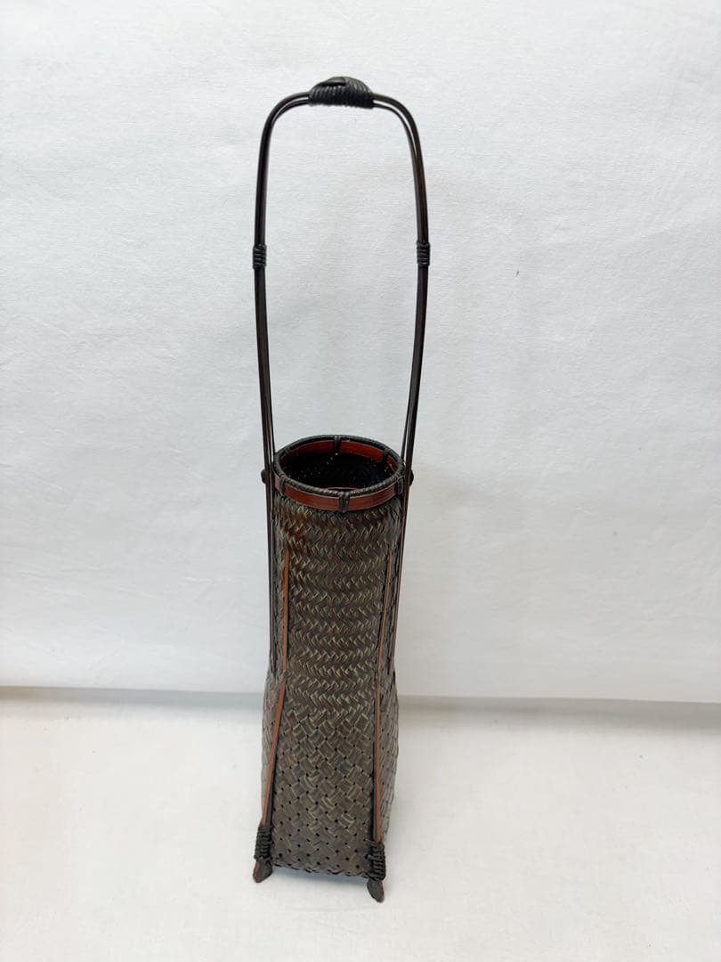 未使用 華道具 竹 手持ち 唐物写花籠 落とし付き 和室 茶室 竹細工 花器