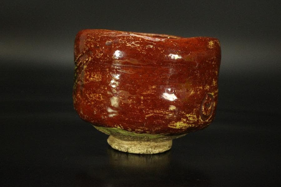 茶道具 豊楽焼 赤茶碗 宝珠 豊助造 木箱付(メ1281)