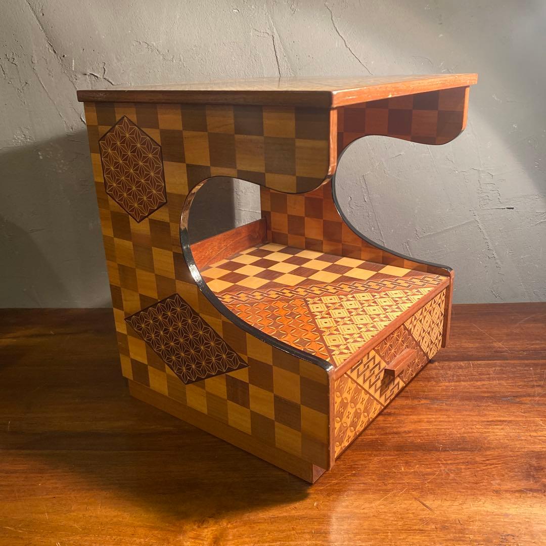 伝統工芸 寄木細工 小引き出し 棚付き ミニ箪笥 収納 小家具 レトロ