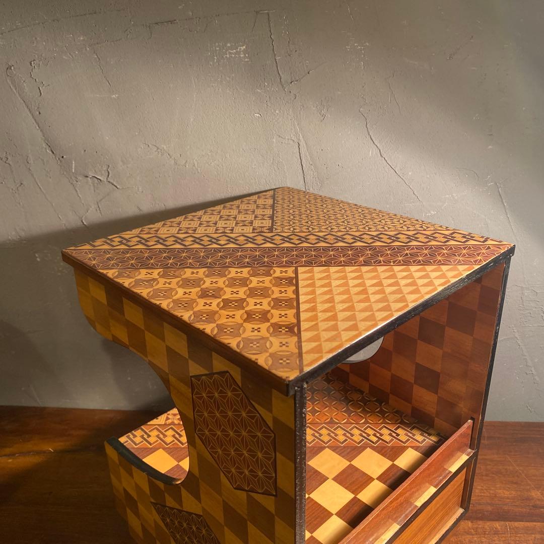 伝統工芸 寄木細工 小引き出し 棚付き ミニ箪笥 収納 小家具 レトロ