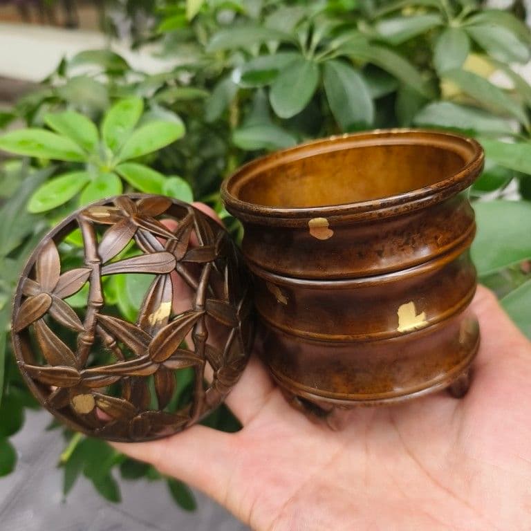 銅 細工 竹節薫炉 茶卓薫香炉 檀香炉 香道具 装飾品 工芸品 美術品 置物