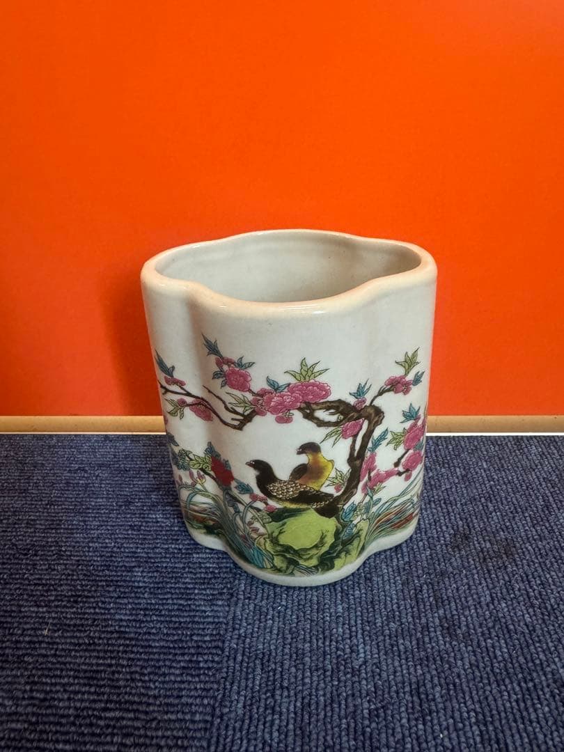 1637 中国骨董　大清乾隆年製銘　色絵付け 盆栽鉢植木鉢  時代物