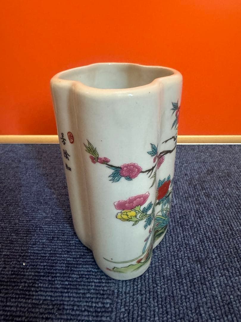 1637 中国骨董　大清乾隆年製銘　色絵付け 盆栽鉢植木鉢  時代物