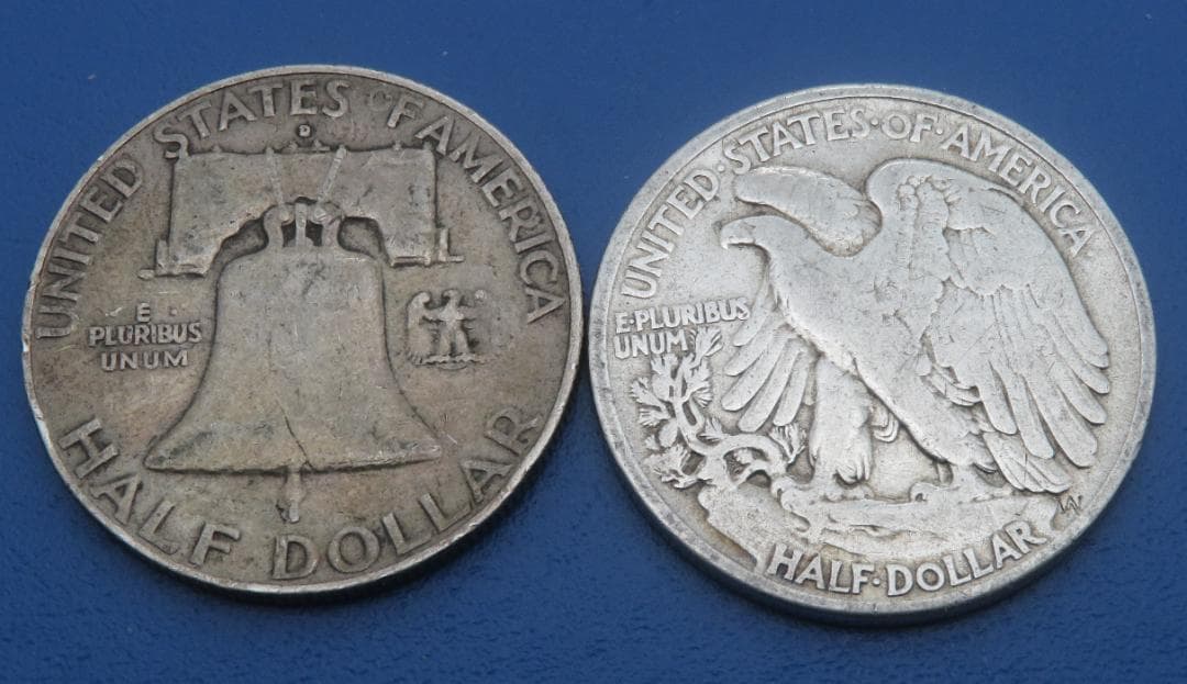 A23、アメリカ銀貨 ハーフ ダラー 銀900まとめて2枚 本物保証