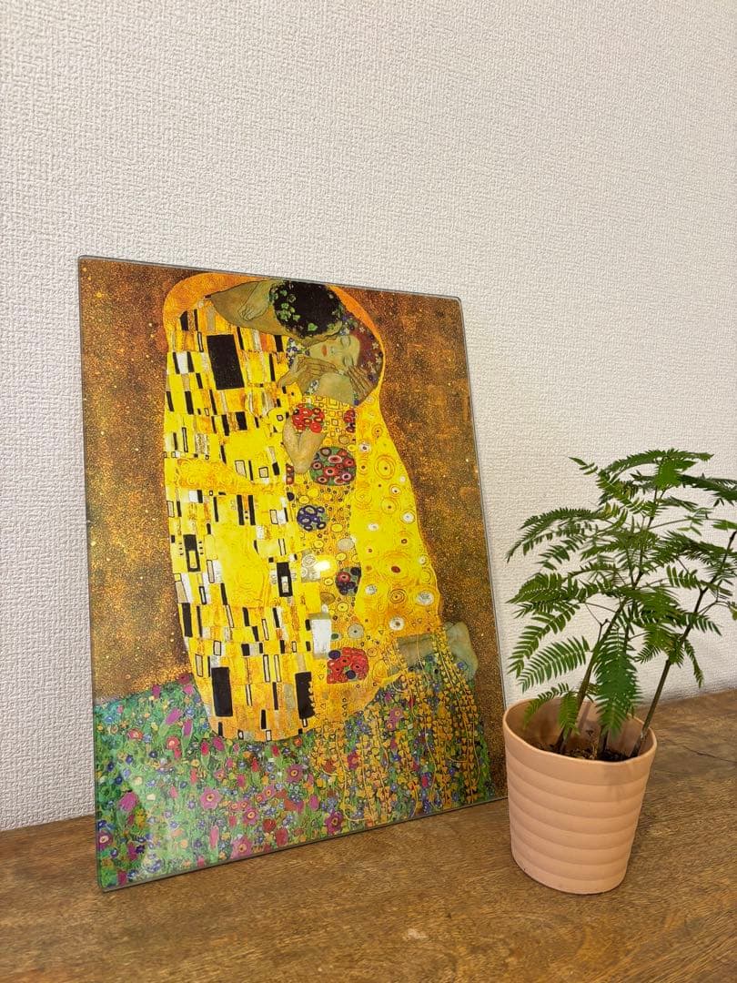 アートパネル　接吻 グスタフ・クリムト ガラス板アートプリント　インテリア
