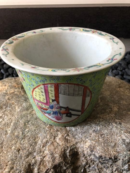 希少　南京絵鉢　南京鉢　岩松　イワヒバ　岩ヒバ　植木鉢　サボテン　アガベ