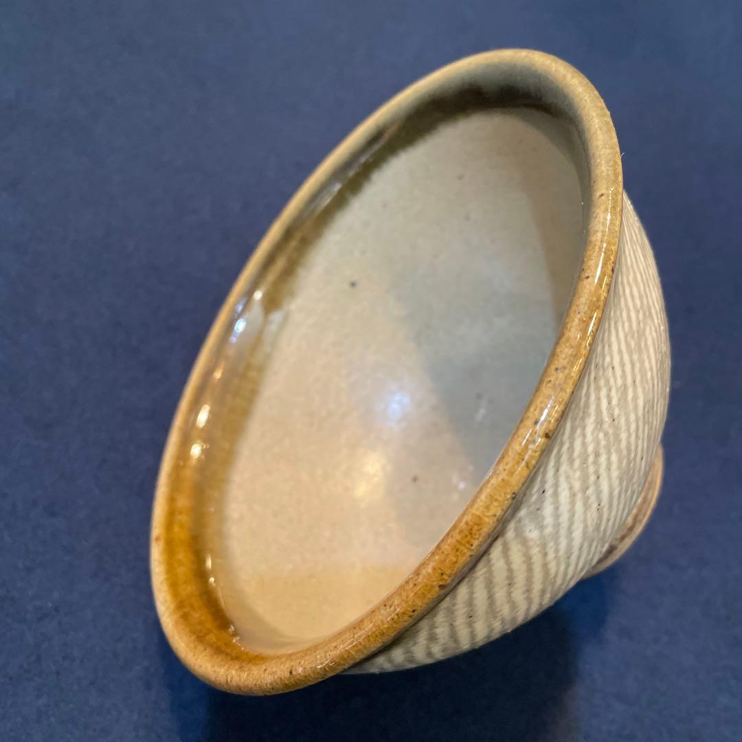 人間国宝【島岡 達三】(造)の『地釉象嵌縄文 茶碗』　茶道具 茶碗