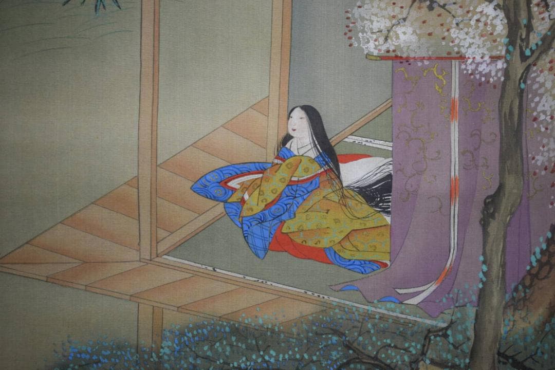 /土佐光起/大和絵/人物図/桜花/紅葉/双幅/杉塗箱付/布袋屋掛軸HJ-474