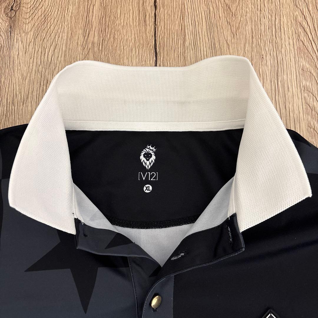 V12 ゴルフ　ポロシャツ　スター星　黒　灰色　XL