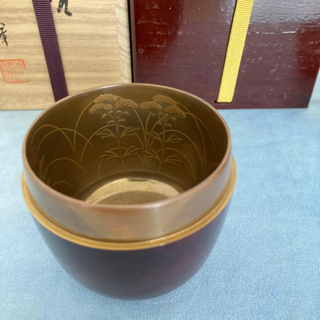 棗　内蒔絵　花　秋峰　漆塗り