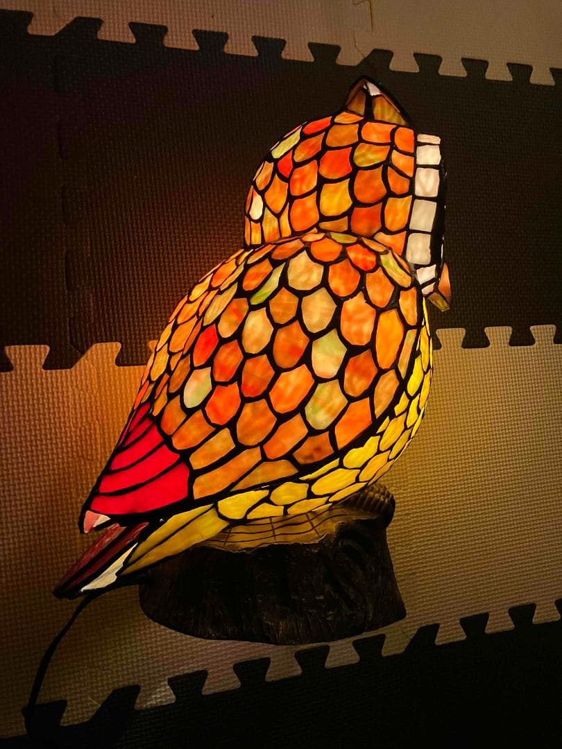 フクロウ　ステンドグラス　ランプ　ナイトランプ