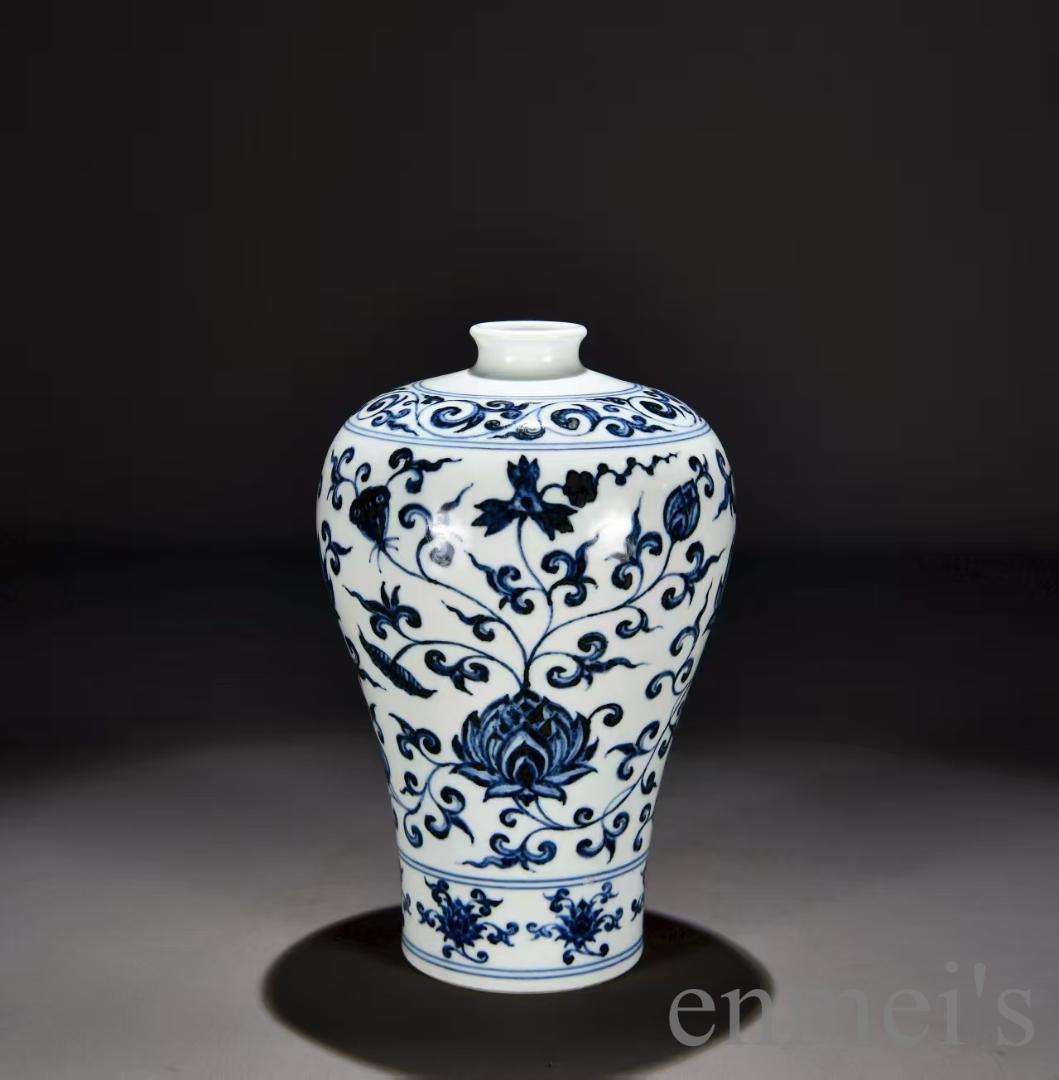 中国古美術・明代・永楽年製・青花磁・梅瓶・花瓶・壺型・唐物・古玩・陶磁器・青白磁