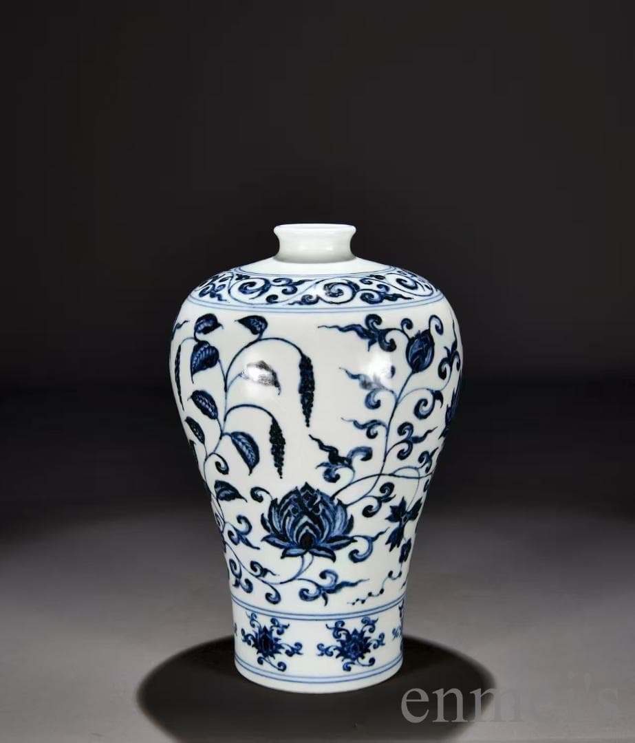 中国古美術・明代・永楽年製・青花磁・梅瓶・花瓶・壺型・唐物・古玩・陶磁器・青白磁