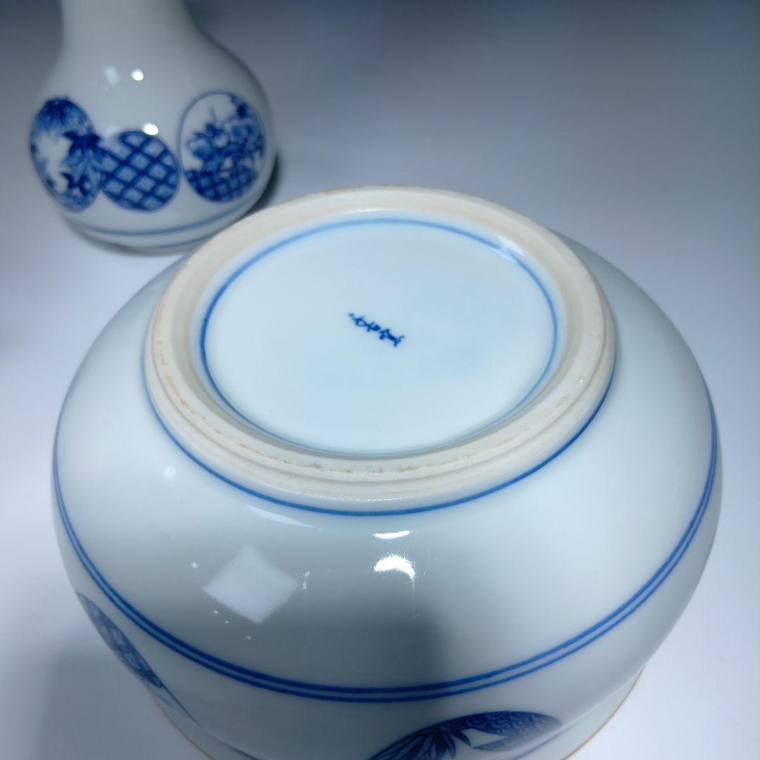 値下げ茶道具　千古窯　染付花丸文皆具一関　 共箱　美品