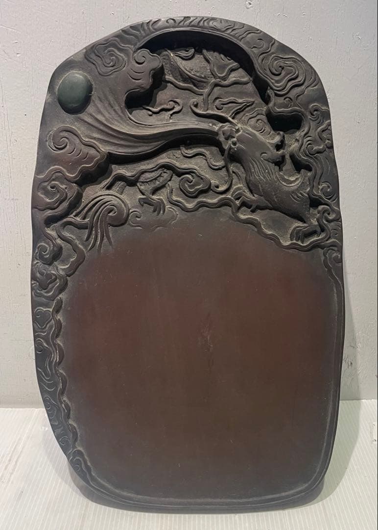 書道具 中国美術 古硯　龍彫刻大型硯 工芸 骨董品 インテリア コレクション